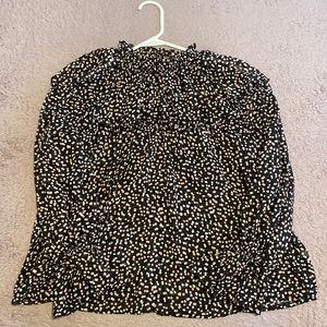 Black, white and pink polka dotted long sleeve blouse- It is see through
